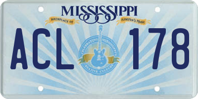MS license plate ACL178