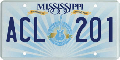 MS license plate ACL201