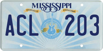 MS license plate ACL203