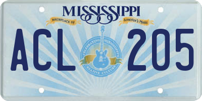 MS license plate ACL205