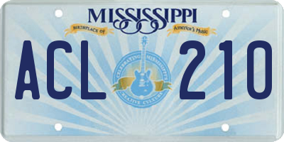 MS license plate ACL210