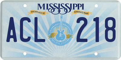 MS license plate ACL218
