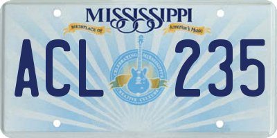 MS license plate ACL235