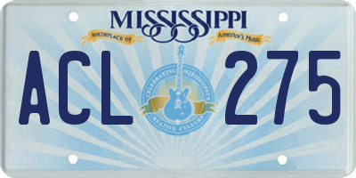 MS license plate ACL275