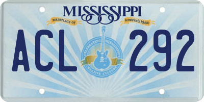 MS license plate ACL292
