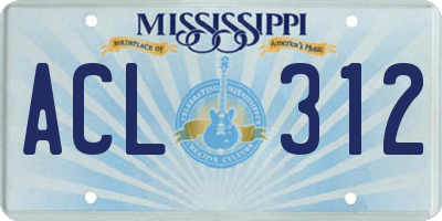 MS license plate ACL312