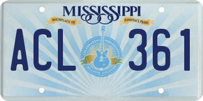 MS license plate ACL361