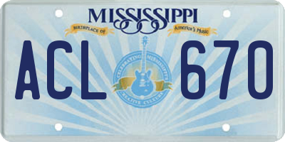 MS license plate ACL670