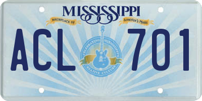 MS license plate ACL701