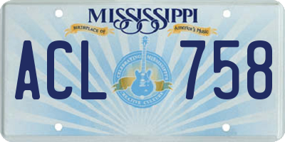 MS license plate ACL758