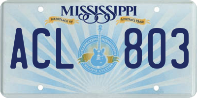 MS license plate ACL803