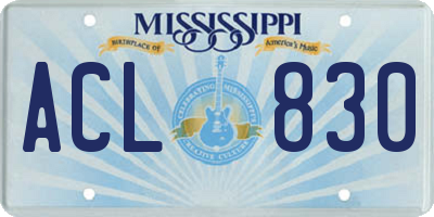 MS license plate ACL830