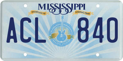 MS license plate ACL840