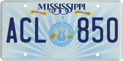 MS license plate ACL850