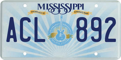 MS license plate ACL892