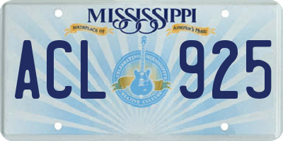 MS license plate ACL925