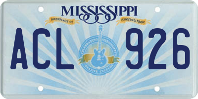 MS license plate ACL926