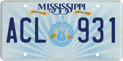 MS license plate ACL931