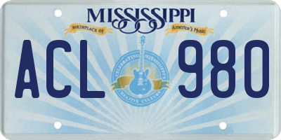 MS license plate ACL980