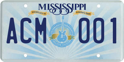 MS license plate ACM001