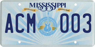 MS license plate ACM003