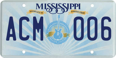 MS license plate ACM006
