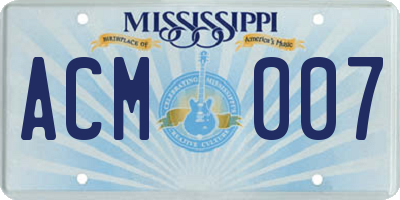 MS license plate ACM007