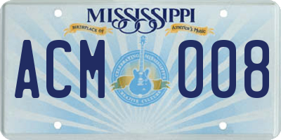MS license plate ACM008
