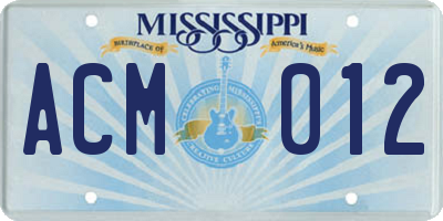 MS license plate ACM012