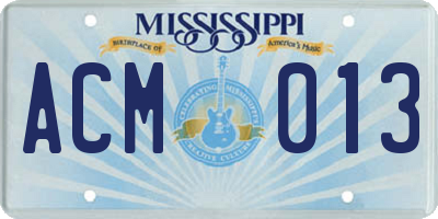 MS license plate ACM013