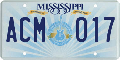 MS license plate ACM017