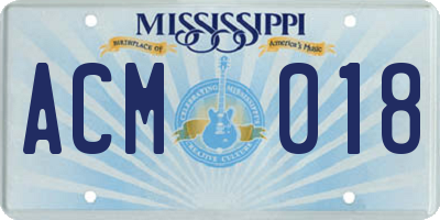MS license plate ACM018
