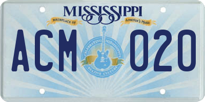 MS license plate ACM020