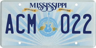 MS license plate ACM022