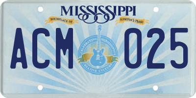 MS license plate ACM025