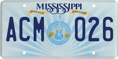 MS license plate ACM026