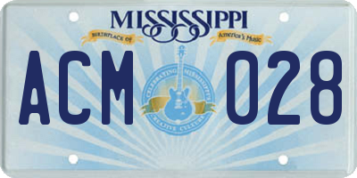 MS license plate ACM028