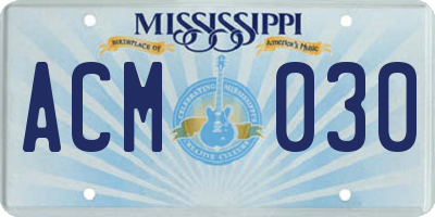 MS license plate ACM030