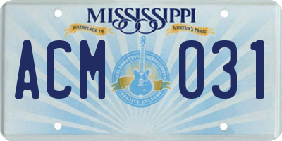MS license plate ACM031