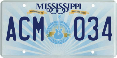 MS license plate ACM034
