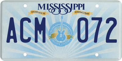 MS license plate ACM072
