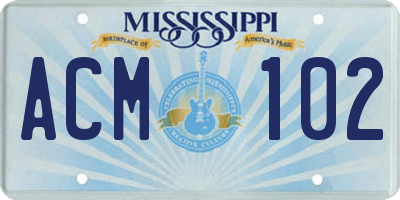 MS license plate ACM102