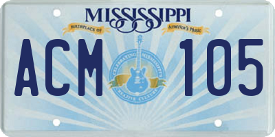 MS license plate ACM105
