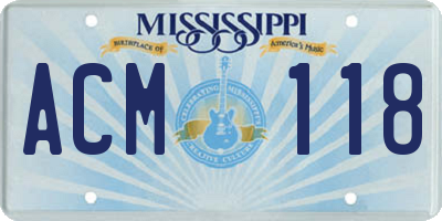 MS license plate ACM118