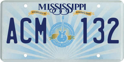 MS license plate ACM132