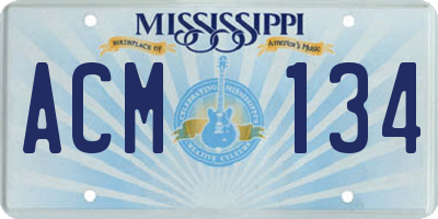 MS license plate ACM134