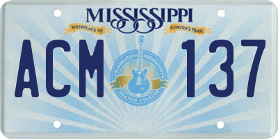 MS license plate ACM137