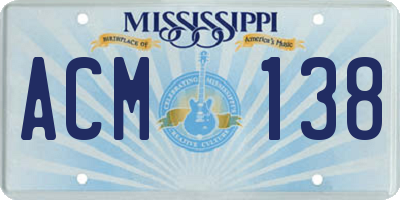 MS license plate ACM138