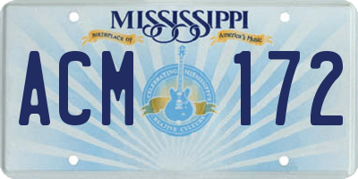 MS license plate ACM172