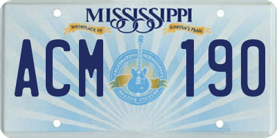 MS license plate ACM190